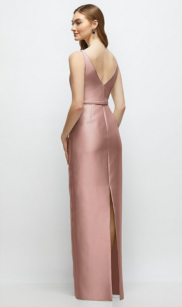 Back View - Neu Nude Bateau Neck Satin Column Dress with Bow-Trimmed Skinny Belt