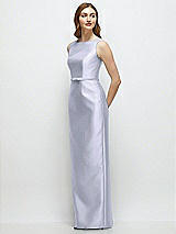 Side View Thumbnail - Silver Dove Bateau Neck Satin Column Dress with Bow-Trimmed Skinny Belt