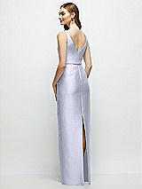 Rear View Thumbnail - Silver Dove Bateau Neck Satin Column Dress with Bow-Trimmed Skinny Belt