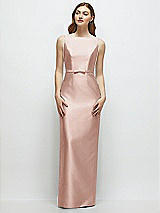 Front View Thumbnail - Toasted Sugar Bateau Neck Satin Column Dress with Bow-Trimmed Skinny Belt