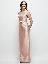 Side View Thumbnail - Toasted Sugar Bateau Neck Satin Column Dress with Bow-Trimmed Skinny Belt