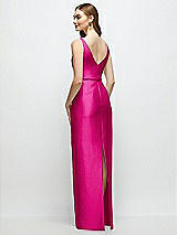 Rear View Thumbnail - Think Pink Bateau Neck Satin Column Dress with Bow-Trimmed Skinny Belt