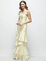 Side View Thumbnail - Butter Yellow Strapless Bodycon Maxi Dress with Tiered Ruffle Skirt