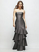 Front View Thumbnail - Caviar Gray Strapless Bodycon Maxi Dress with Tiered Ruffle Skirt