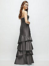 Rear View Thumbnail - Caviar Gray Strapless Bodycon Maxi Dress with Tiered Ruffle Skirt