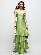 Front View Thumbnail - Mojito Strapless Bodycon Maxi Dress with Tiered Ruffle Skirt