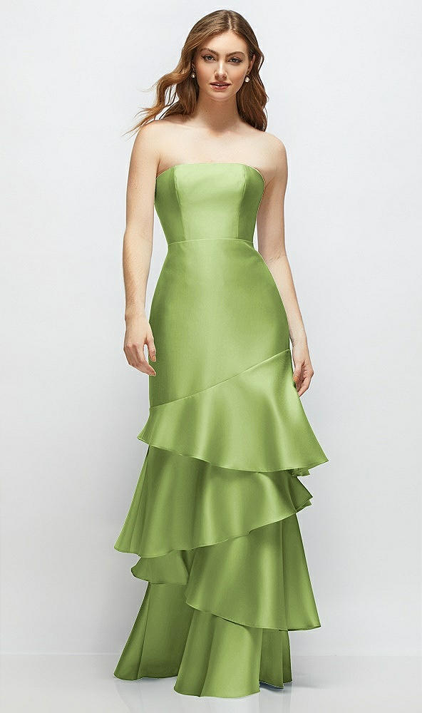 Front View - Mojito Strapless Bodycon Maxi Dress with Tiered Ruffle Skirt