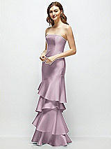 Side View Thumbnail - Suede Rose Strapless Bodycon Maxi Dress with Tiered Ruffle Skirt