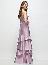 Rear View Thumbnail - Suede Rose Strapless Bodycon Maxi Dress with Tiered Ruffle Skirt