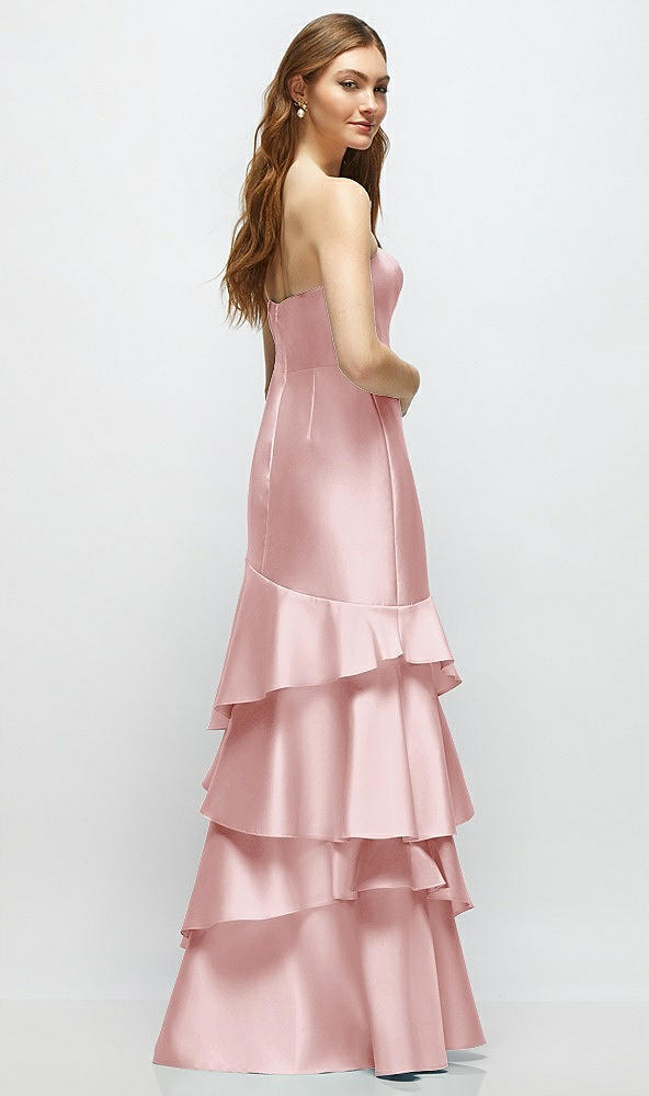 Back View - Ballet Pink Strapless Bodycon Maxi Dress with Tiered Ruffle Skirt