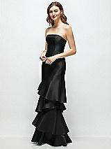 Side View Thumbnail - Black Strapless Bodycon Maxi Dress with Tiered Ruffle Skirt