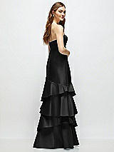 Rear View Thumbnail - Black Strapless Bodycon Maxi Dress with Tiered Ruffle Skirt