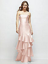 Front View Thumbnail - Blush Strapless Bodycon Maxi Dress with Tiered Ruffle Skirt