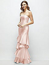 Side View Thumbnail - Blush Strapless Bodycon Maxi Dress with Tiered Ruffle Skirt