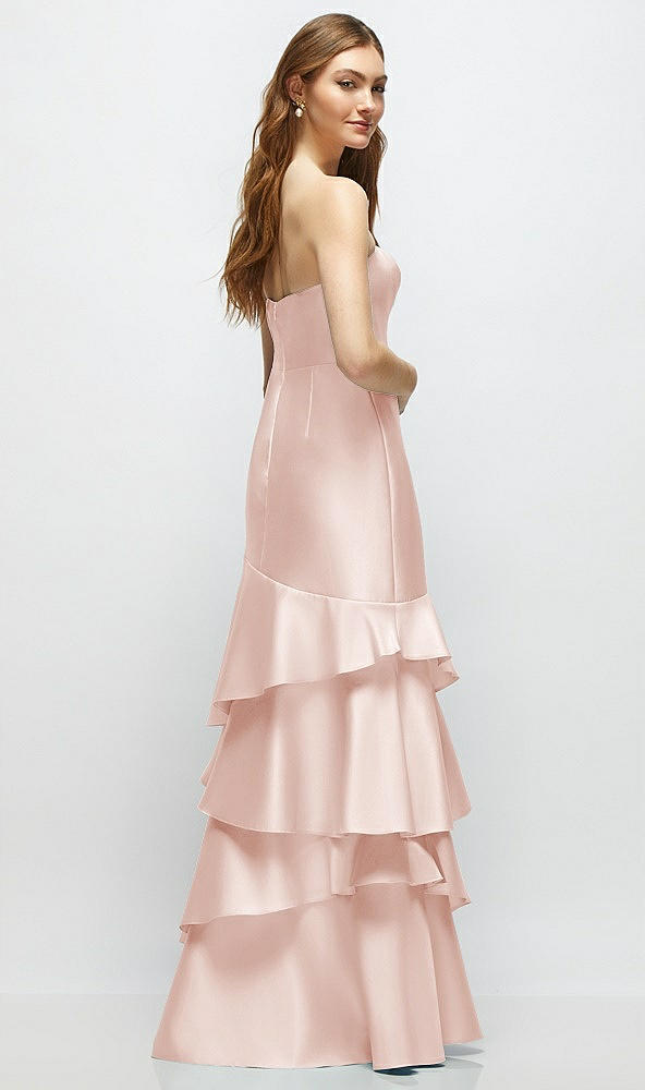 Back View - Blush Strapless Bodycon Maxi Dress with Tiered Ruffle Skirt