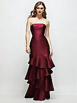 Front View Thumbnail - Cabernet Strapless Bodycon Maxi Dress with Tiered Ruffle Skirt