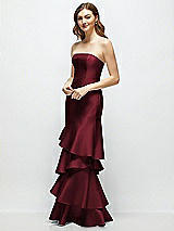 Side View Thumbnail - Cabernet Strapless Bodycon Maxi Dress with Tiered Ruffle Skirt