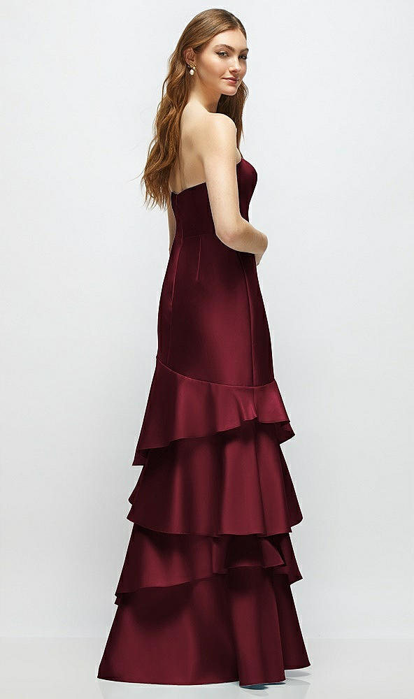 Back View - Cabernet Strapless Bodycon Maxi Dress with Tiered Ruffle Skirt