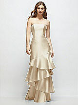 Front View Thumbnail - Champagne Strapless Bodycon Maxi Dress with Tiered Ruffle Skirt