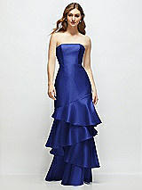 Front View Thumbnail - Cobalt Blue Strapless Bodycon Maxi Dress with Tiered Ruffle Skirt