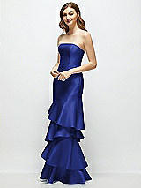 Side View Thumbnail - Cobalt Blue Strapless Bodycon Maxi Dress with Tiered Ruffle Skirt