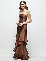 Side View Thumbnail - Cognac Strapless Bodycon Maxi Dress with Tiered Ruffle Skirt