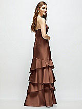 Rear View Thumbnail - Cognac Strapless Bodycon Maxi Dress with Tiered Ruffle Skirt