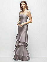 Side View Thumbnail - Cashmere Gray Strapless Bodycon Maxi Dress with Tiered Ruffle Skirt