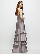 Rear View Thumbnail - Cashmere Gray Strapless Bodycon Maxi Dress with Tiered Ruffle Skirt