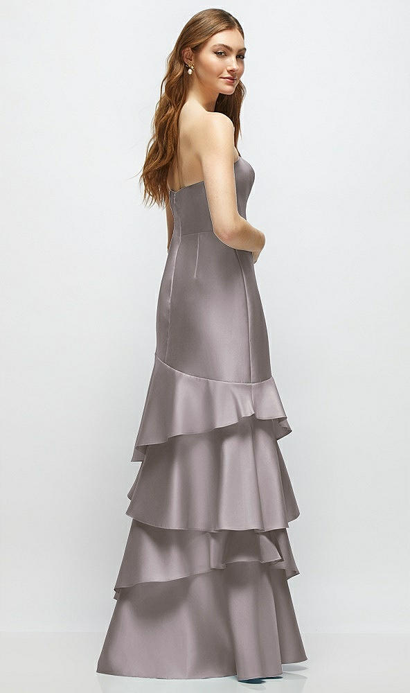 Back View - Cashmere Gray Strapless Bodycon Maxi Dress with Tiered Ruffle Skirt