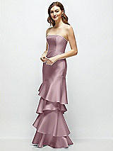 Side View Thumbnail - Dusty Rose Strapless Bodycon Maxi Dress with Tiered Ruffle Skirt