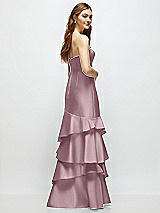 Rear View Thumbnail - Dusty Rose Strapless Bodycon Maxi Dress with Tiered Ruffle Skirt