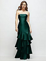 Front View Thumbnail - Evergreen Strapless Bodycon Maxi Dress with Tiered Ruffle Skirt