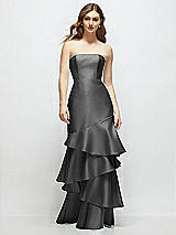 Front View Thumbnail - Gunmetal Strapless Bodycon Maxi Dress with Tiered Ruffle Skirt