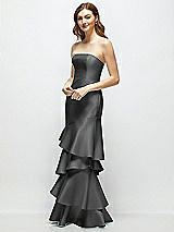 Side View Thumbnail - Gunmetal Strapless Bodycon Maxi Dress with Tiered Ruffle Skirt