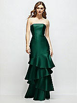 Front View Thumbnail - Hunter Green Strapless Bodycon Maxi Dress with Tiered Ruffle Skirt