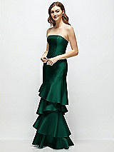 Side View Thumbnail - Hunter Green Strapless Bodycon Maxi Dress with Tiered Ruffle Skirt