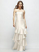 Front View Thumbnail - Ivory Strapless Bodycon Maxi Dress with Tiered Ruffle Skirt