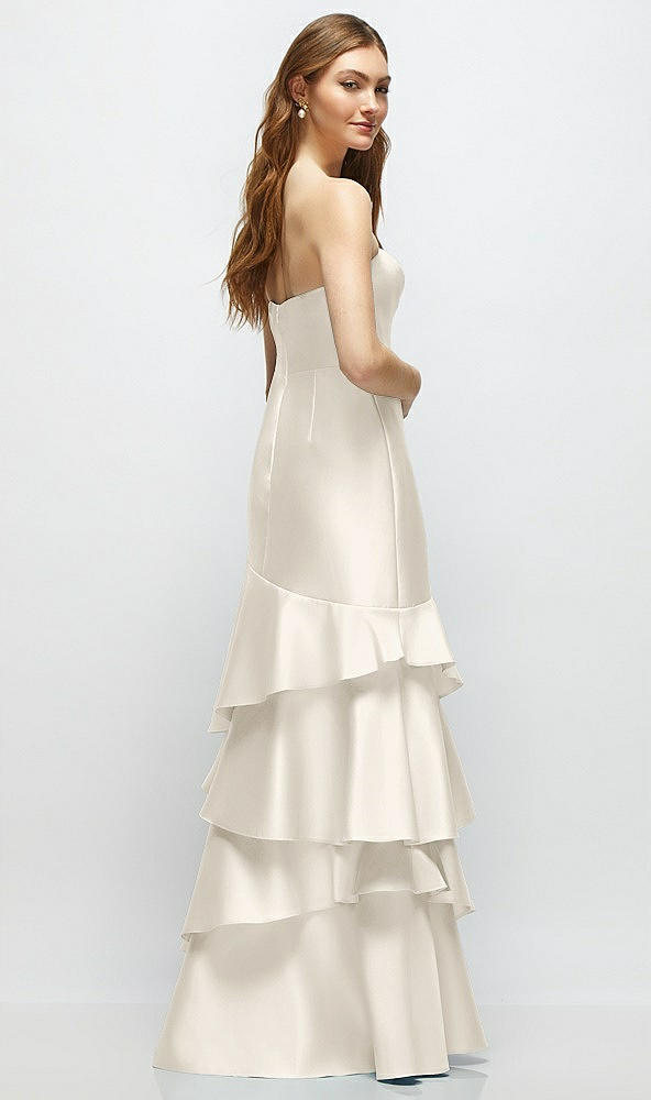 Back View - Ivory Strapless Bodycon Maxi Dress with Tiered Ruffle Skirt