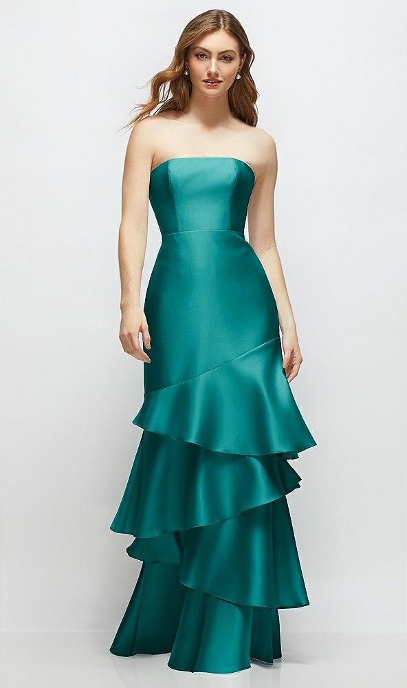 Front View - Jade Strapless Bodycon Maxi Dress with Tiered Ruffle Skirt