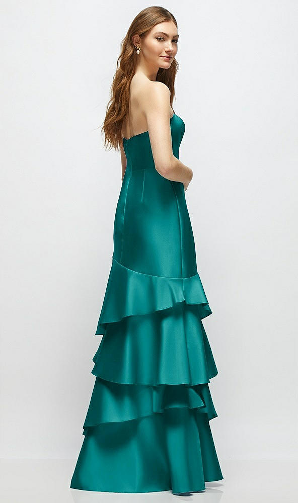 Back View - Jade Strapless Bodycon Maxi Dress with Tiered Ruffle Skirt