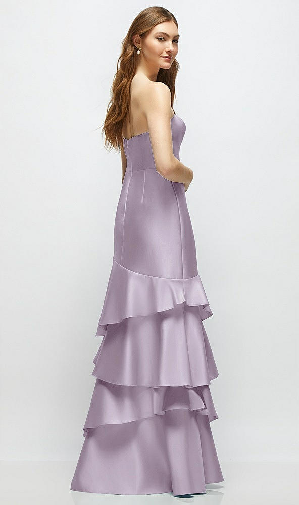 Back View - Lilac Haze Strapless Bodycon Maxi Dress with Tiered Ruffle Skirt