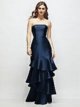 Front View Thumbnail - Midnight Navy Strapless Bodycon Maxi Dress with Tiered Ruffle Skirt