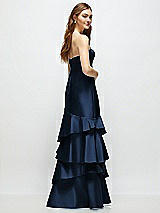 Rear View Thumbnail - Midnight Navy Strapless Bodycon Maxi Dress with Tiered Ruffle Skirt