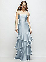 Front View Thumbnail - Mist Strapless Bodycon Maxi Dress with Tiered Ruffle Skirt