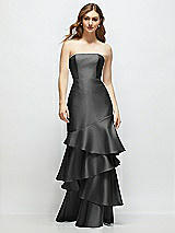 Front View Thumbnail - Pewter Strapless Bodycon Maxi Dress with Tiered Ruffle Skirt