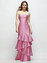 Front View Thumbnail - Powder Pink Strapless Bodycon Maxi Dress with Tiered Ruffle Skirt