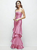 Side View Thumbnail - Powder Pink Strapless Bodycon Maxi Dress with Tiered Ruffle Skirt