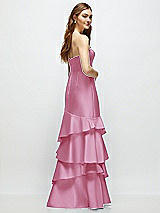 Rear View Thumbnail - Powder Pink Strapless Bodycon Maxi Dress with Tiered Ruffle Skirt