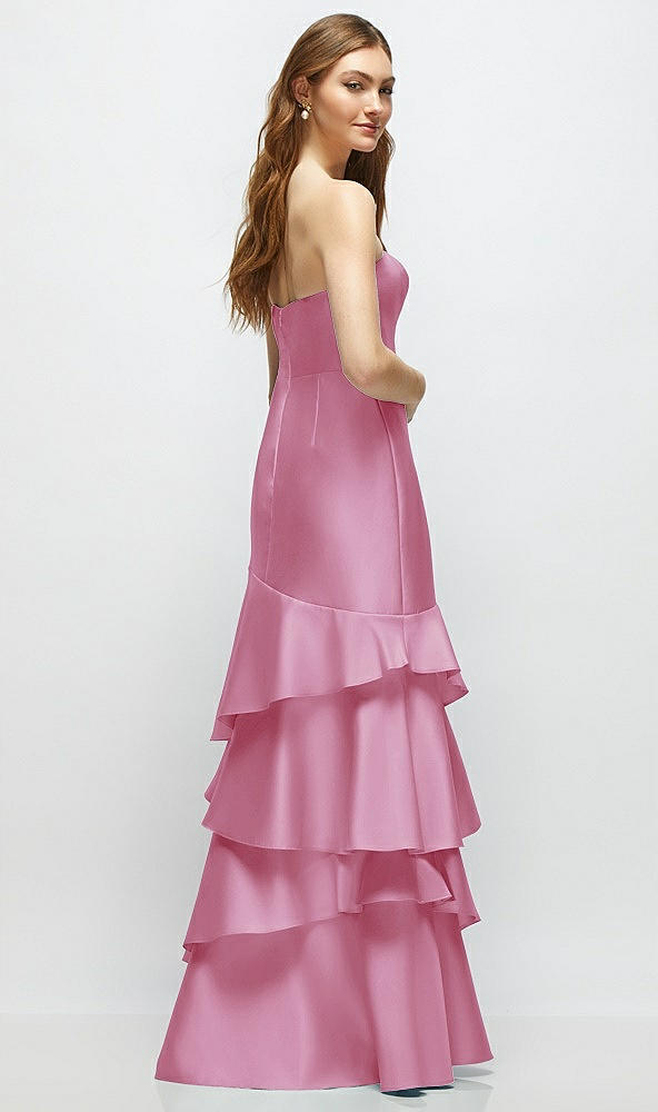 Back View - Powder Pink Strapless Bodycon Maxi Dress with Tiered Ruffle Skirt